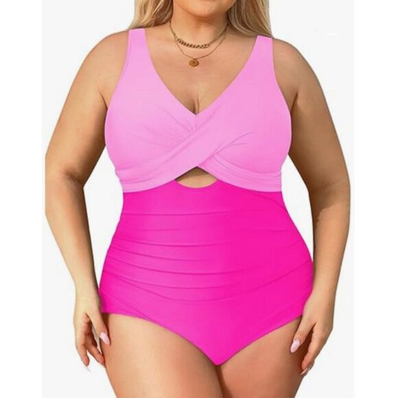 Aqua Eve Women's Size 14 Pink One Piece Swimsuit - Picture 1 of 9